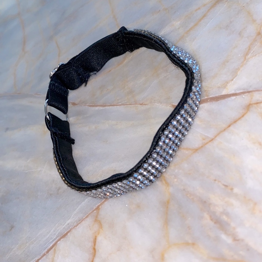 Glam Cat Collar Silver Bling Rhinestone Crystals Pull On Style Adjustable‎